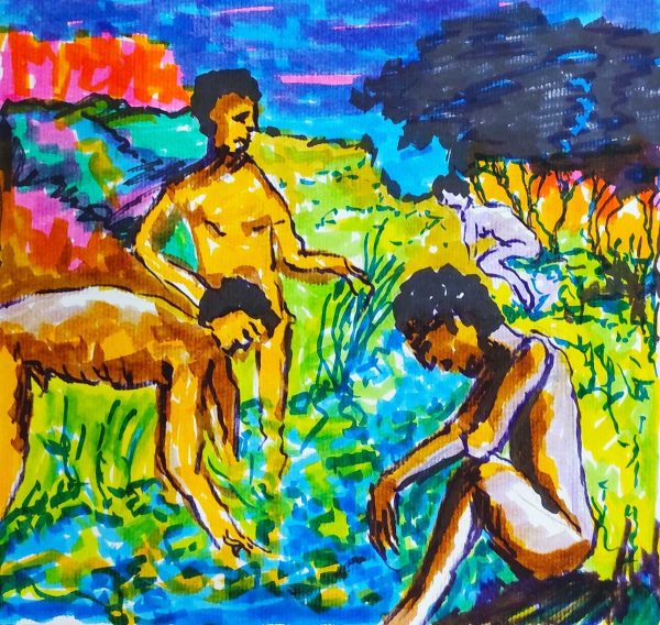Venta online de la obra titulada “Chicos en el rio” realizada por el artista contemporáneo Francisco Javier Corral Gutiérrez (Fran J.Korral).