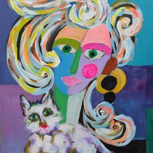 Venta online de la obra titulada “Señorita con Gato” realizada por el artista contemporáneo Francisco Javier Corral Gutiérrez (Fran J.Korral).