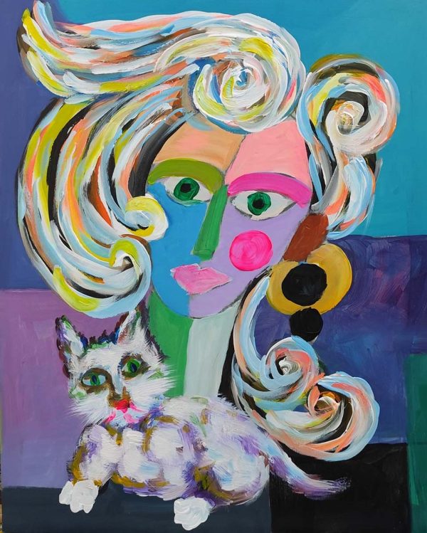 Venta online de la obra titulada “Señorita con Gato” realizada por el artista contemporáneo Francisco Javier Corral Gutiérrez (Fran J.Korral).
